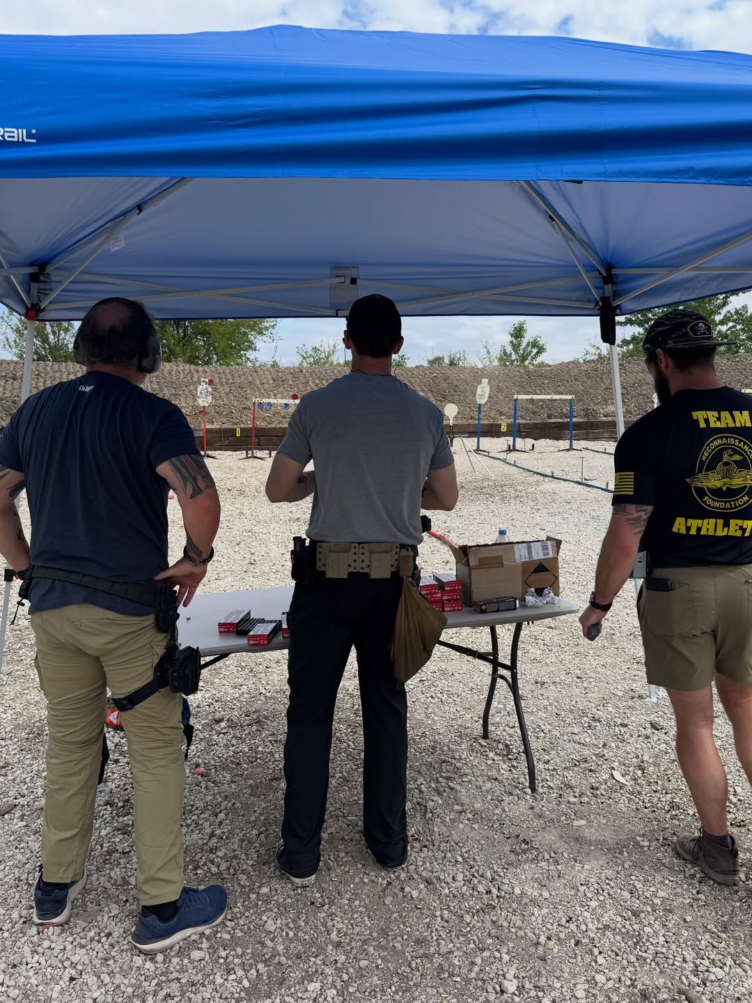 Participants at the clay shooting range
